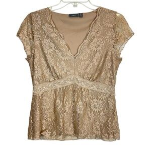 Apt9 Y2K Champagne Lace Babydoll Top M